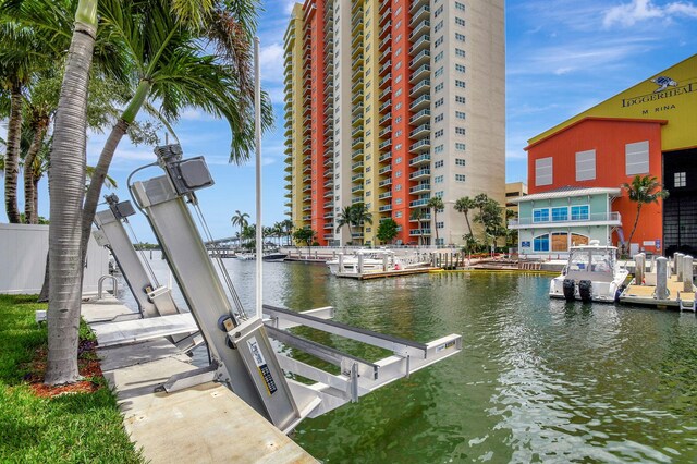 dock area with a water view