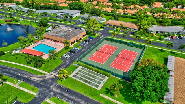 aerial view with a water view