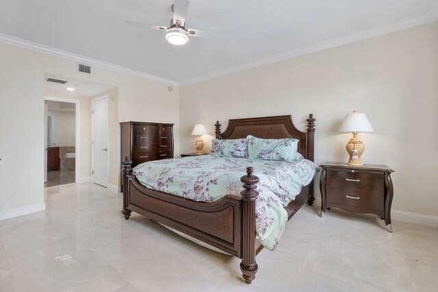 bedroom featuring crown molding and ceiling fan