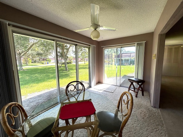 sunroom / solarium with a wealth of natural light and ceiling fan