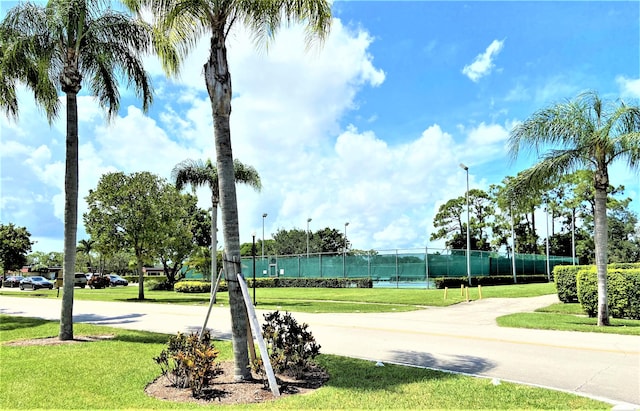 view of property's community featuring a lawn