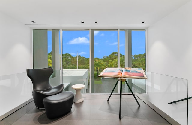 sitting room with a wall of windows