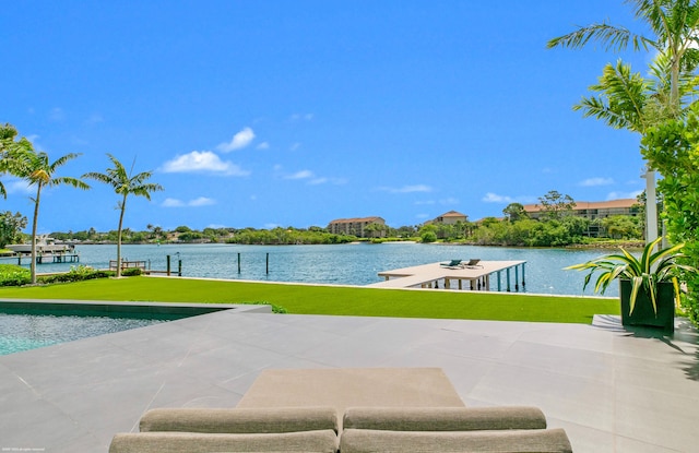 view of patio / terrace with a water view