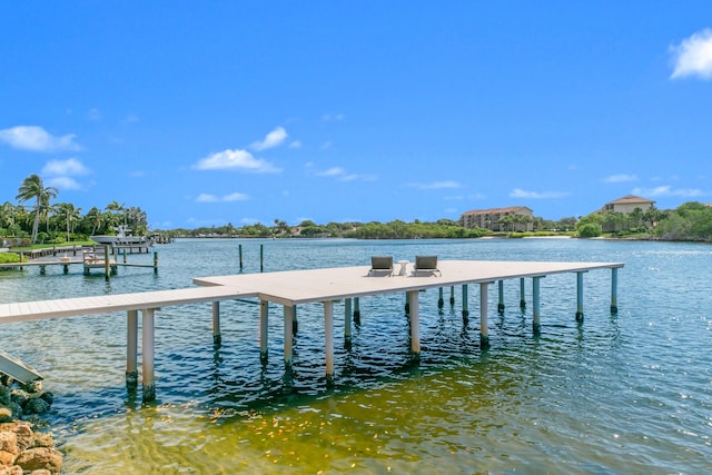 view of dock with a water view