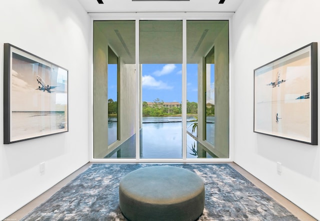 living area featuring floor to ceiling windows