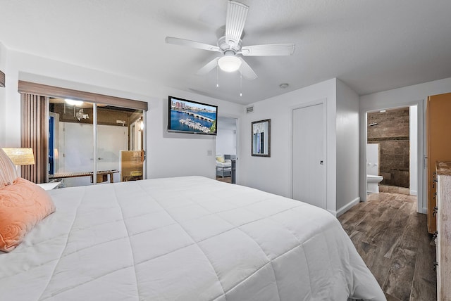 bedroom featuring ceiling fan and hardwood / wood-style flooring