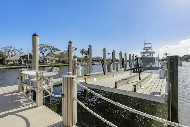 dock area featuring a water view and boat lift