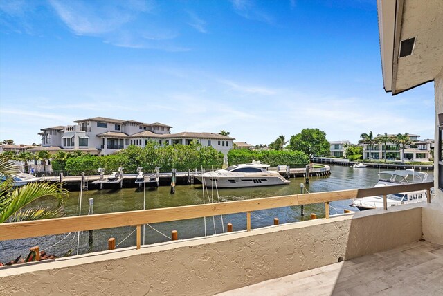 view of dock with a water view