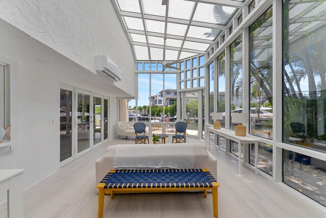 sunroom with a wall unit AC