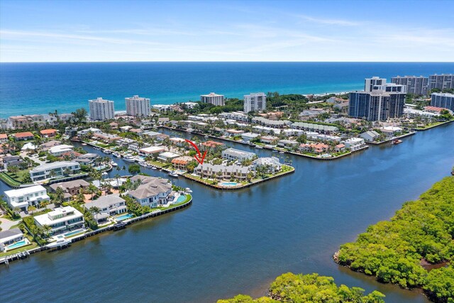 aerial view with a water view