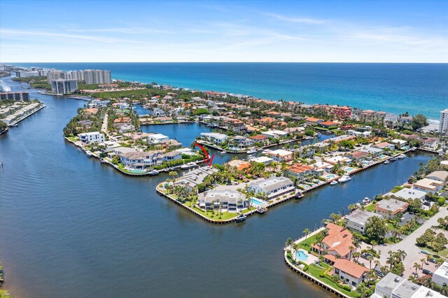 aerial view featuring a water view