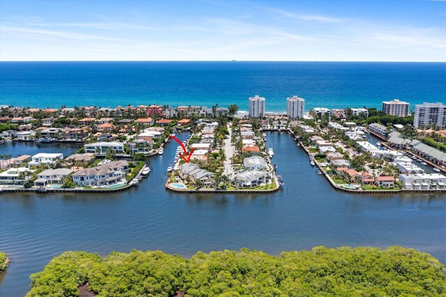 bird's eye view featuring a water view