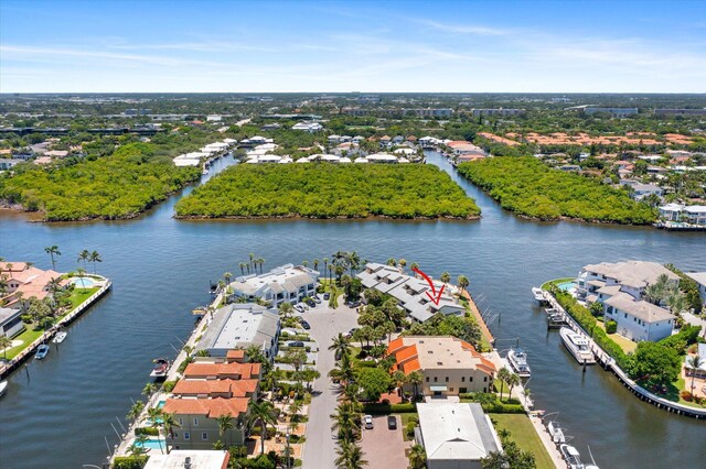 aerial view featuring a water view