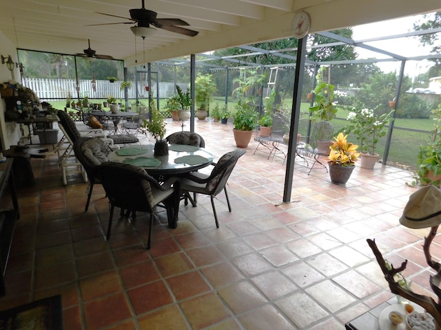 sunroom / solarium featuring a wealth of natural light and ceiling fan