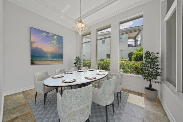 12520 NW 79th Mnr, Parkland, FL 33076 - dining space with stone tile flooring, baseboards, plenty of natural light, and an inviting chandelier