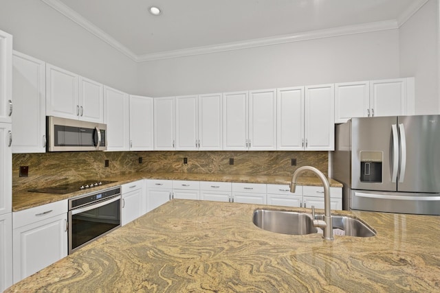 12520 NW 79th Mnr, Parkland, FL 33076 - kitchen with a sink, dark stone countertops, appliances with stainless steel finishes, and ornamental molding