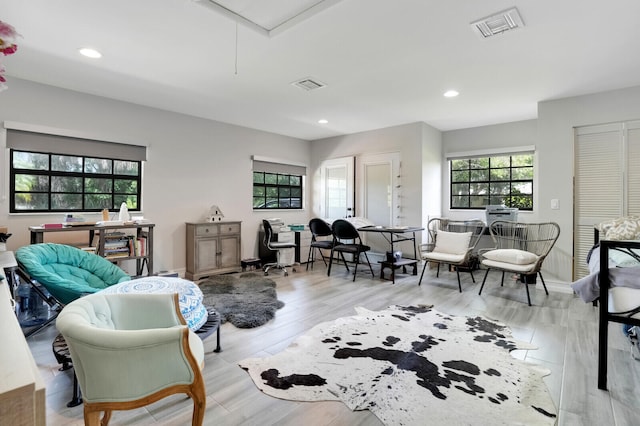 living room with light wood-type flooring