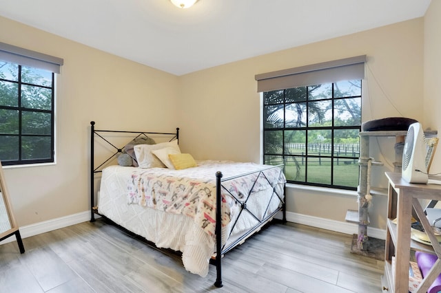 bedroom featuring multiple windows and hardwood / wood-style flooring