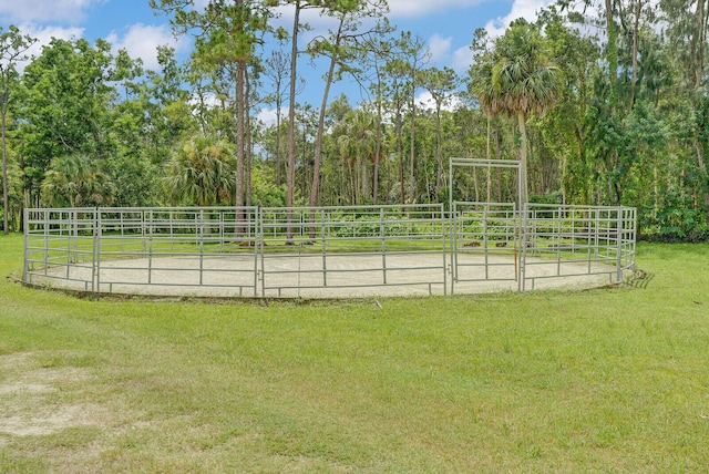 view of pool featuring a yard