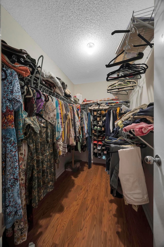 walk in closet with hardwood / wood-style floors