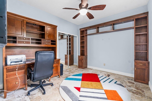 office area with ceiling fan