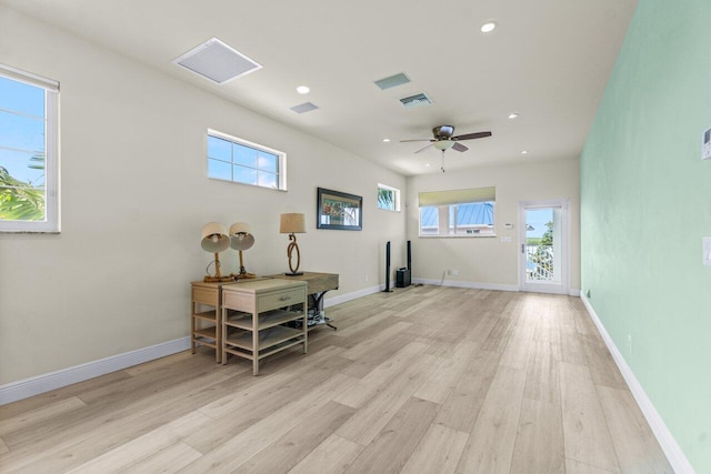 office featuring ceiling fan and light hardwood / wood-style floors