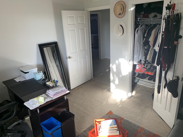 bedroom with a closet and carpet floors