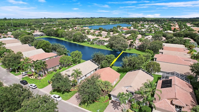 bird's eye view featuring a water view