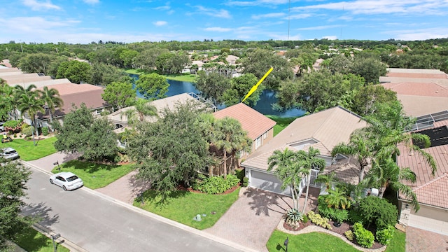 aerial view with a water view