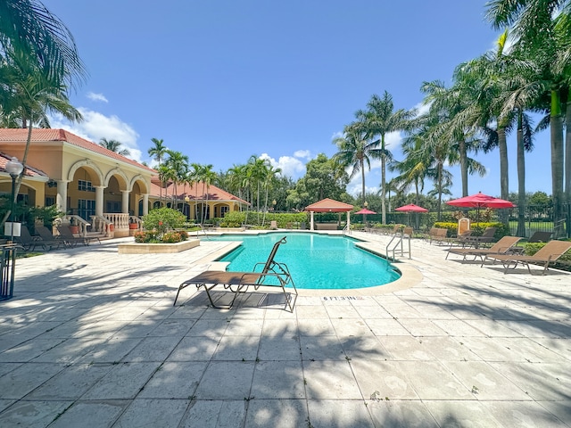 view of swimming pool with a patio area