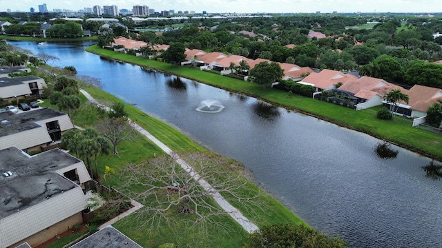 aerial view with a water view and a city view