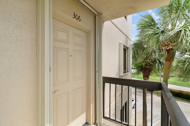 doorway to property with a balcony