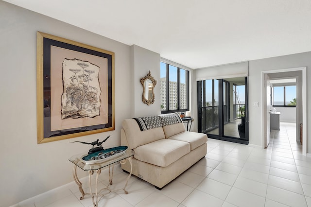 view of tiled living room