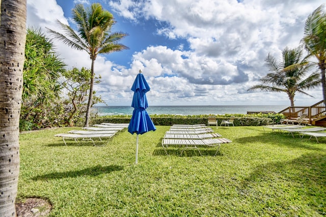 view of yard with a water view