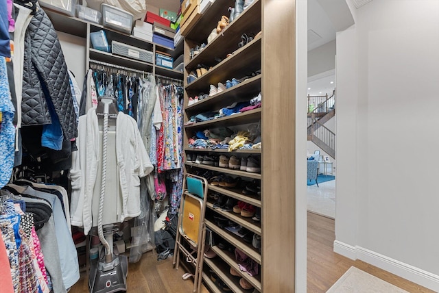 walk in closet featuring wood finished floors