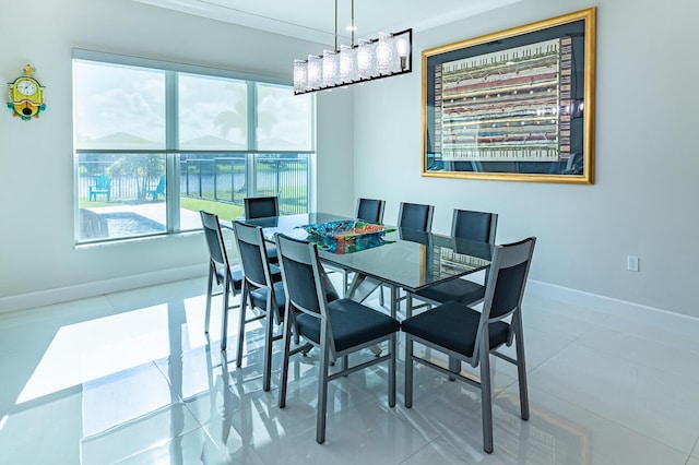 tiled dining area with baseboards