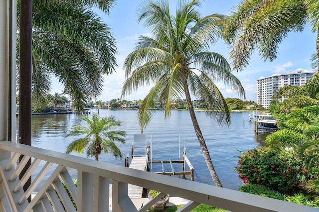 property view of water with a dock and boat lift