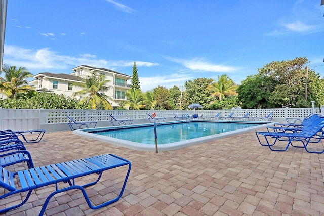 view of swimming pool with a patio