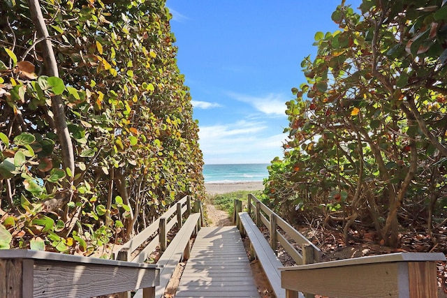 view of water feature with a view of the beach