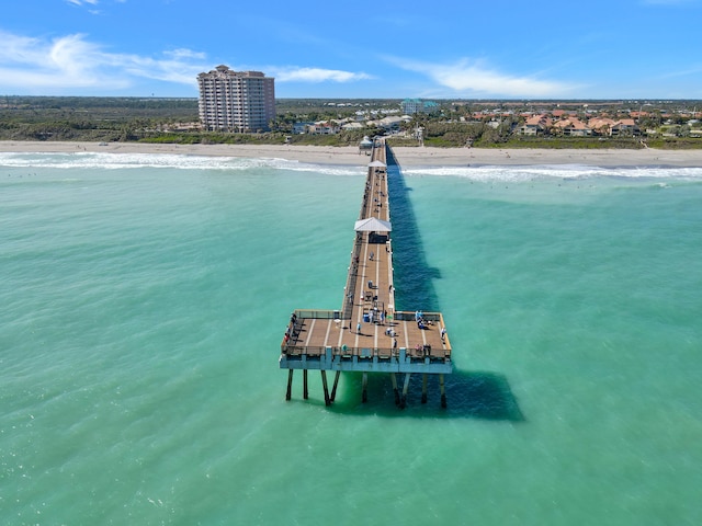 aerial view featuring a beach view and a water view