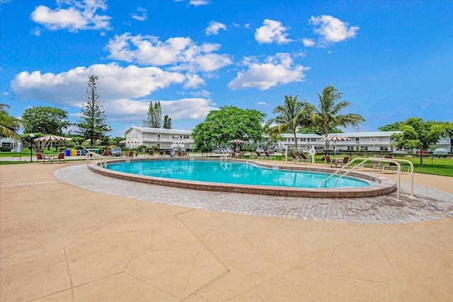 view of swimming pool with a patio