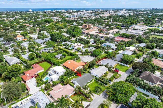 aerial view featuring a water view