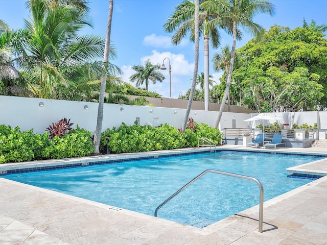 view of swimming pool with a patio