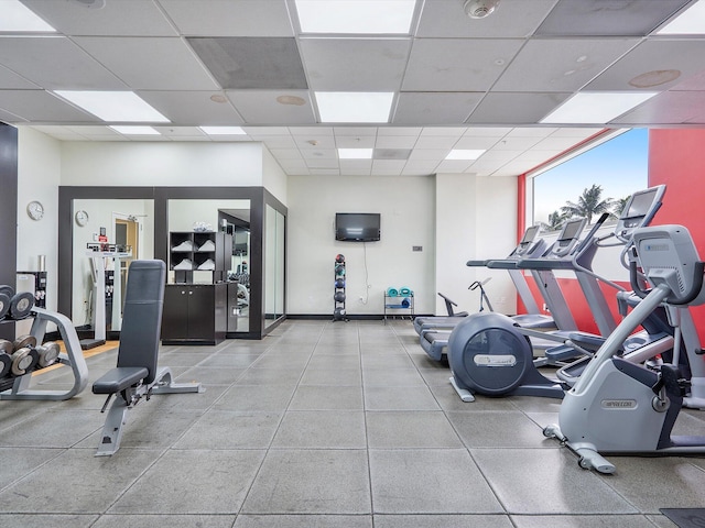 gym with a drop ceiling