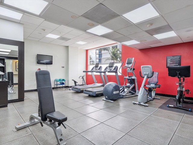 gym with a drop ceiling