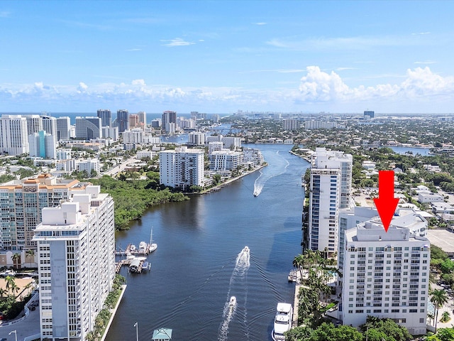 aerial view with a water view