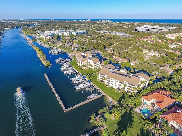 bird's eye view featuring a water view