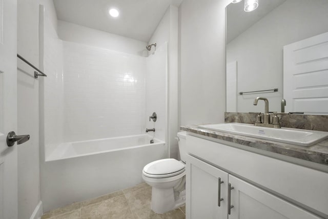 full bathroom with tile patterned flooring, vanity, toilet, and shower / washtub combination