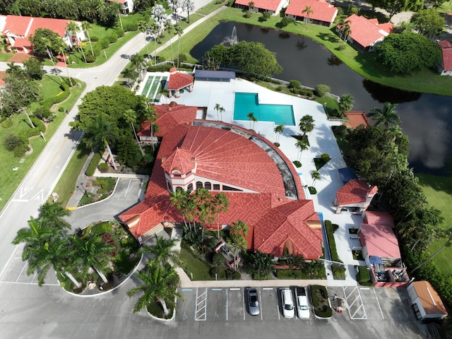 aerial view with a water view