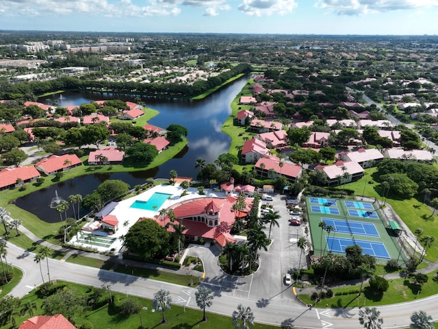 aerial view with a water view